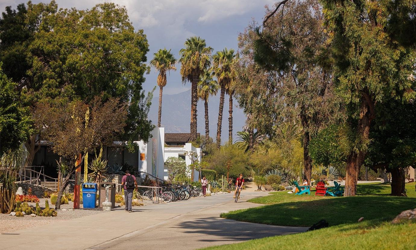 Students Walking and Biking on Pitzer's Campus